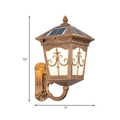 1-Bulb Weatherproof Wall Mount Lodges Brass Finish Metal Sconce Lighting with Solar Energy Panel