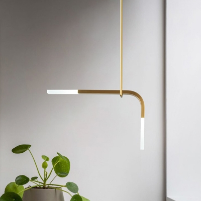 2 Heads Restaurant Suspension Pendant Simplicity Brass LED Hanging Ceiling Light with Geometric Line Acrylic Shade