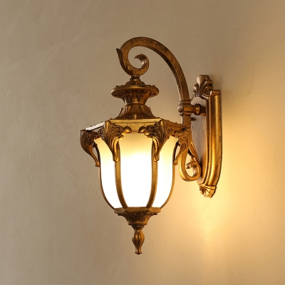 Black/Brass 1-Bulb Wall Light Fixture Farmhouse Opal Glass Acorn Shape Wall Lamp Sconce with Swirl Arm