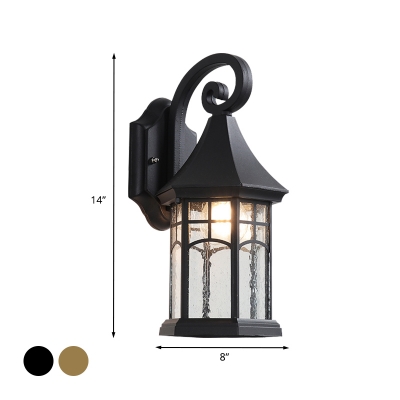 Black/Bronze Pavilion Wall Light Sconce Rustic Clear Water Glass 1-Head Outdoor Corner Wall Mount Lamp