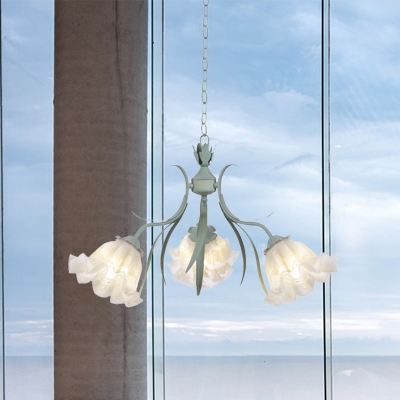 Blue 3/6/9 Bulbs Chandelier Lamp Romantic Pastoral Frosted White Glass Scalloped Suspension Light for Living Room