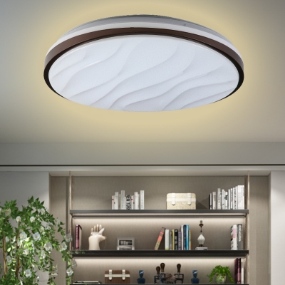 LED Bedroom Flush Light Modernist Black Flushmount with Round and Wave Acrylic Shade in Warm/White Light, 16