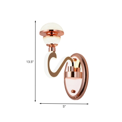Metallic Dome LED Wall Mounted Lamp Simplicity 1 Head Rose Gold Wall Sconce Light with Shiny Arm