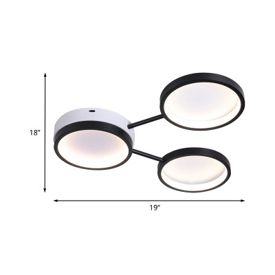 Minimalist 3-Ring Flush Mount Ceiling Light Acrylic LED Bedroom Flushmount Lamp in Black, Warm/White Light