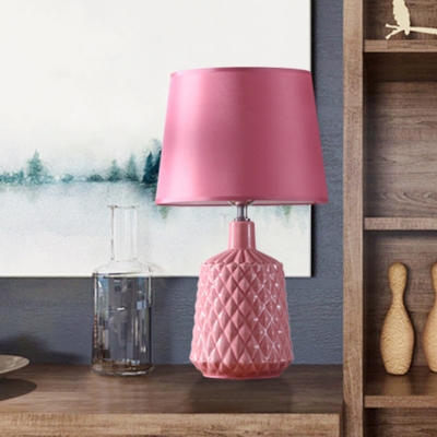 Pink Tapered Desk Light Contemporary 1 Head Fabric Nightstand Lamps with Creative Ceramic Base for Bedroom