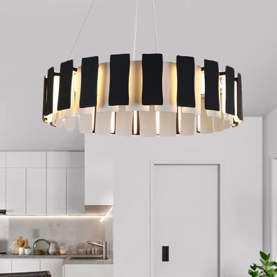 Round Metal Pendant Light Fixture LED Simplicity 1-Light Black Finish Ceiling Suspension Lamp