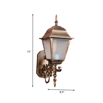 Seeded Glass Geometric Wall Light Sconce Country 1-Light Outdoor Wall Mounted Lamp in Brass