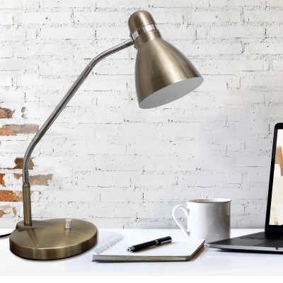 Silver Finish LED Task Lighting Vintage Metal Dome Plug In Reading Book Lamp for Study Room