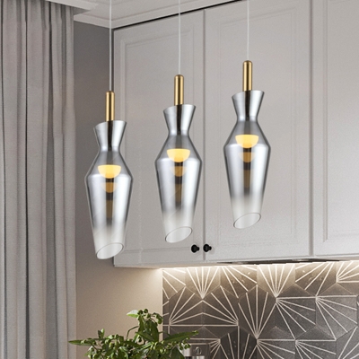 Simple Geometric Smoke Gray Glass Hanging Light Fixture LED Suspension Pendant for Dining Room