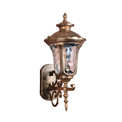 Urn Water Glass Wall Mount Sconce Farmhouse 1-Head Outdoor Wall Lighting in Brass