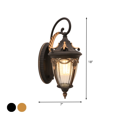 1-Head Sconce Lighting Farmhouse Pinecone Clear Ribbed Glass Wall Mounted Lamp in Brass/Black