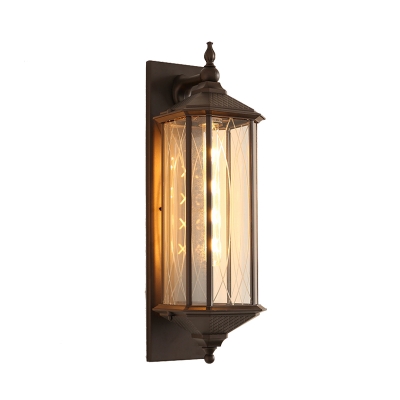 1 Head Wall Light Fixture Farmhouse Lantern Clear Glass Wall Sconce in Coffee/Bronze for Corner