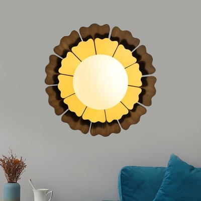 1 Light Living Room Metal Wall Mount Light Modern Yellow Wall Sconce Lighting with Dome White Glass Shade