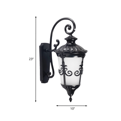 Black Urn Wall Light Sconce Country Frosted White Glass 1 Head Balcony Wall Lamp Fixture
