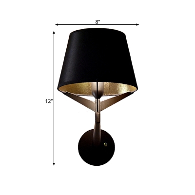 Conical Fabric Wall Sconce Light Modern 1 Light Black Wall Lighting Ideas with Metal Arm