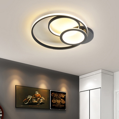 Contemporary LED Flushmount Lighting White/Black Multi-Circle Ceiling Flush Mount with Acrylic Shade, White/Warm Light