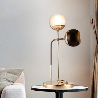 Gold Globe Nightstand Lamp Modernism 1 Bulb Clear and Black Glass Table Light for Living Room