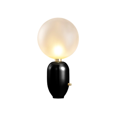 Iron Oval Night Light Postmodern 1-Bulb Black/Gold Table Lighting with Ball Opal Glass Shade