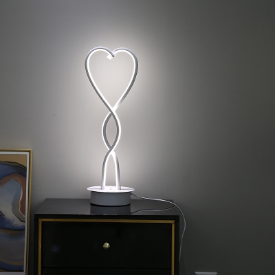 LED Bedroom Table Lamp Minimalist White Desk Lighting with Twisted Heart Acrylic Shade in Warm/White Light
