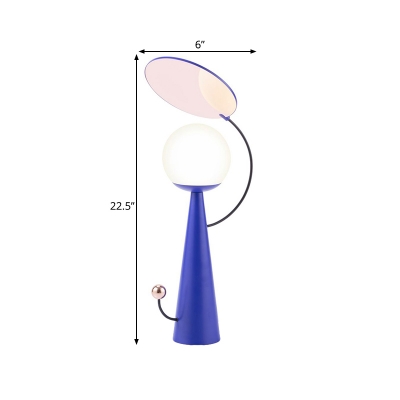 Metal Conical Table Light Minimalist 1 Head Blue Night Lamp with Globe White Glass Shade