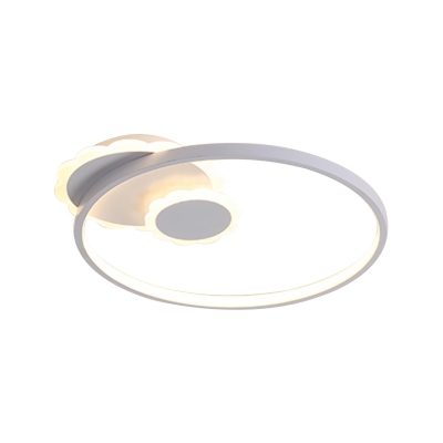 Modern Circle Ring Flushmount Lighting Acrylic LED Bedroom Flush Mount Ceiling Lamp in Grey, Warm/White Light