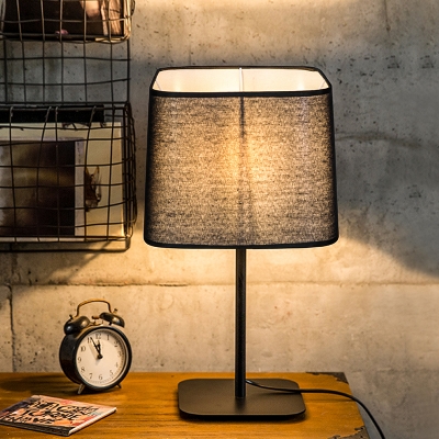 Modernism 1-Bulb Table Lamp Black Trapezoid Night Lighting with Fabric Shade for Bedroom