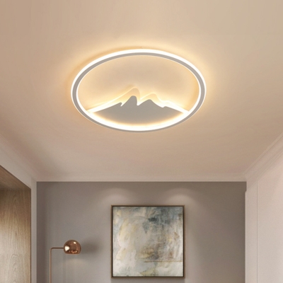 Modernism LED Flush Mount White Ring and Mountain Ceiling Flush with Acrylic Shade in White/Warm Light, 17