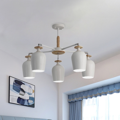 Modernist Tulips Ceiling Mounted Fixture Iron 5/10 Bulbs White and Beige Semi Flush Lighting