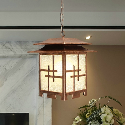 Opal Glass Coffee Pendulum Light Lantern 1-Head Farmhouse Hanging Ceiling Lamp for Corridor
