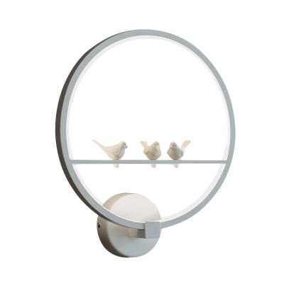 Ring Wall Lighting Modern Acrylic LED White Wall Mount Sconce with Birds Deco for Bedroom