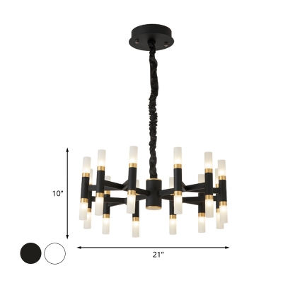 Tube Iron LED Hanging Lighting Modernist 24-Head Black and Gold/White and Gold Radial Chandelier Lamp Fixture