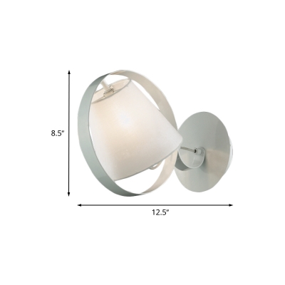 White Halo Ring Wall Sconce Lighting Modern 1 Light Iron Wall Mount with Barrel Fabric Shade