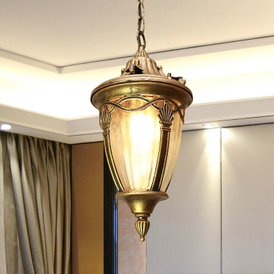 1 Bulb Pinecone Pendulum Light Lodges Black/Brass Clear Ribbed Glass Hanging Pendant Lamp