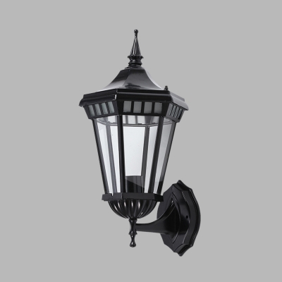 1-Light Pavilion Wall Lighting Fixture Lodges Black Finish Clear Glass Sconce for Passage