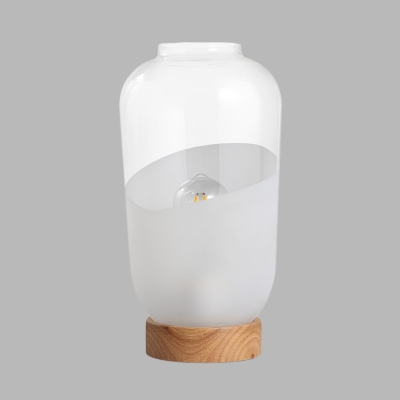 Bottle Bedroom Reading Lamp Clear Glass 1-Bulb Contemporary Task Light in White with Wood Base