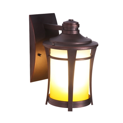 Cylindrical Corner Wall Sconce Lodges White/White and Yellow Glass 1 Light Copper Outdoor Wall Mount Lamp