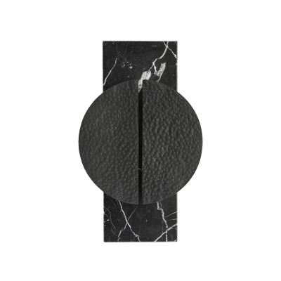 Disconnected Circle Metallic Sconce Modernism 1-Head Black/White Finish LED Wall Light Fixture in Warm/White Light with Rectangle Marble Backplate