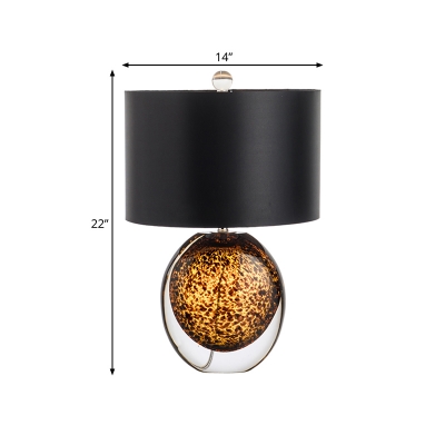 Fabric Drum Table Light Postmodern 1 Light Black Night Lamp with Egg-Shaped Glaze Base