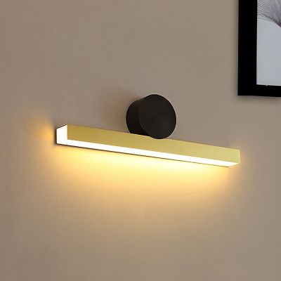 Gold Linear Wall Mounted Light Fixture Modernism LED Metal Vanity Sconce Lamp with Black Tube Backplate in White/Warm Light