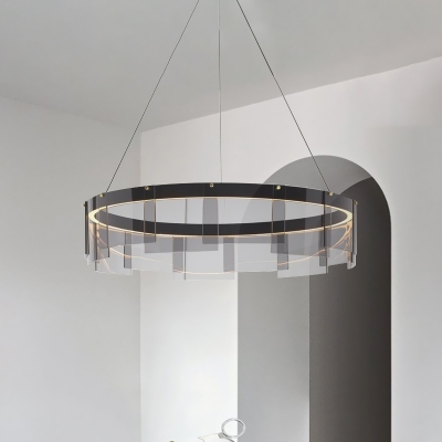 Hoop Living Room Hanging Lighting Black Glass Panel LED Modernist Ceiling Pendant Lamp in White/Warm Light