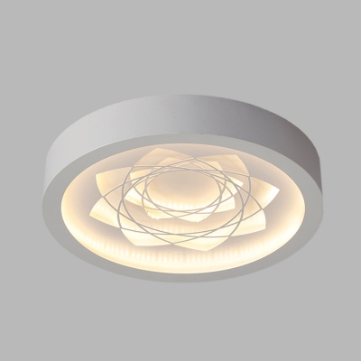Iron Round Flush Light Fixture Contemporary LED White Ceiling Mounted Lamp in Warm/White Light with Flower Pattern