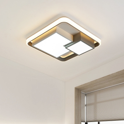 LED Bedroom Flush Mounted Light Modernist White Ceiling Flush with Splicing Square Acrylic Shade