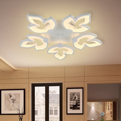 Maple Leaves Semi Flush Light Fixture Modernist Acrylic LED White Flush Mount Ceiling Lamp in White/Warm Light