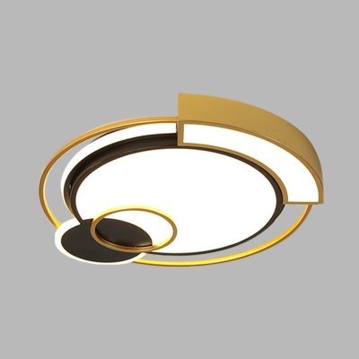 Metallic Drum Flush-Mount Light Fixture Contemporary LED Ceiling Flush in Black and Gold, 16