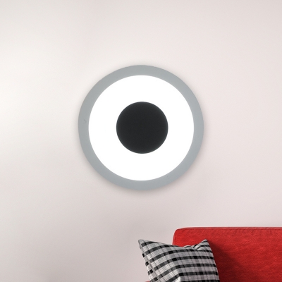 Simple LED Wall Lighting White and Black Round Flush Wall Sconce with Acrylic Shade