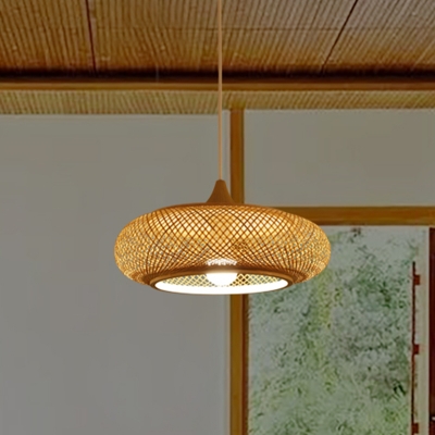1 Bulb Restaurant Hanging Lamp Minimalist Beige Suspension Pendant with Oblong Rattan Shade