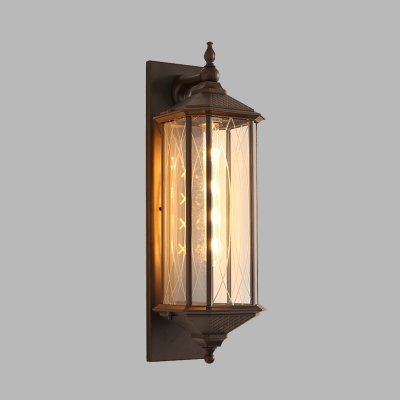 1 Head Wall Light Fixture Farmhouse Lantern Clear Glass Wall Sconce in Coffee/Bronze for Corner