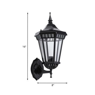 1-Light Pavilion Wall Lighting Fixture Lodges Black Finish Clear Glass Sconce for Passage