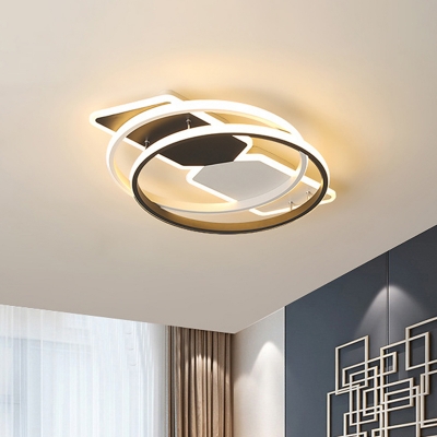 2-Hoop and Rectangle Bedroom Flush Light Acrylic LED Modernist Close to Ceiling Lamp in Black, 16