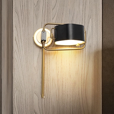 Acrylic Drum Shape Wall Mount Light Contemporary LED Black and Gold Wall Sconce with Rotatable Design